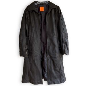 VERTICAL Black Knee Length Leather Zip Up Trench Coat